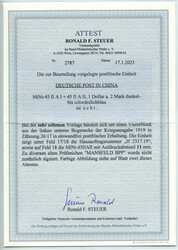 1 Dollar auf 2 Mark 1919 dunkel- bis schwärzlichblau, Kriegsdruck, ...